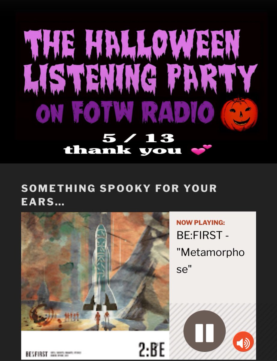 yokko514BESTY's tweet photo. @fotwradio 📻🇦🇺
#Halloweenradio🎃
17:20🇯🇵
Thank you for playing 🎶
(❀ᴗ͈ˬᴗ͈)⁾⁾ᵖᵉᵏᵒ
#BEFIRST (SHUNTO. RYUHEI)
#BF_Metamorphose
Shazam⭐️
 BE:FIRSTのMetamorphose https://t.co/OvQp7WHhYV https://t.co/OZKDa8M298