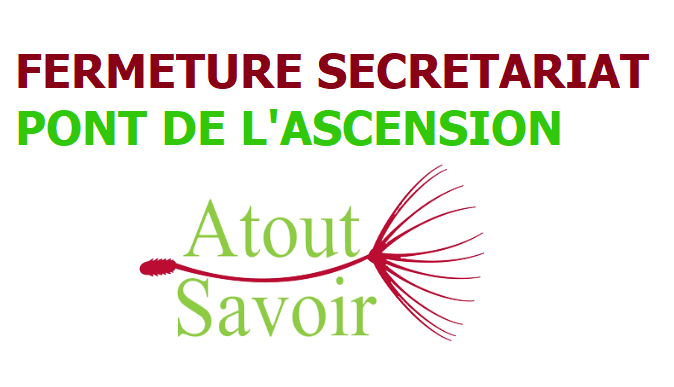 AtoutSavoir's tweet photo. Qui dit week-end de l'Ascension, dit repos bien mérité!☺️Le secrétariat d'Atout Savoir sera exceptionnellement fermé vendredi 15 et samedi 16. Seuls certains cours auront lieu, renseignez-vous auprès de vos professeurs/formateurs.
On se retrouve lundi, toujours avec le sourire!😁 https://t.co/2YMY5FtlnX