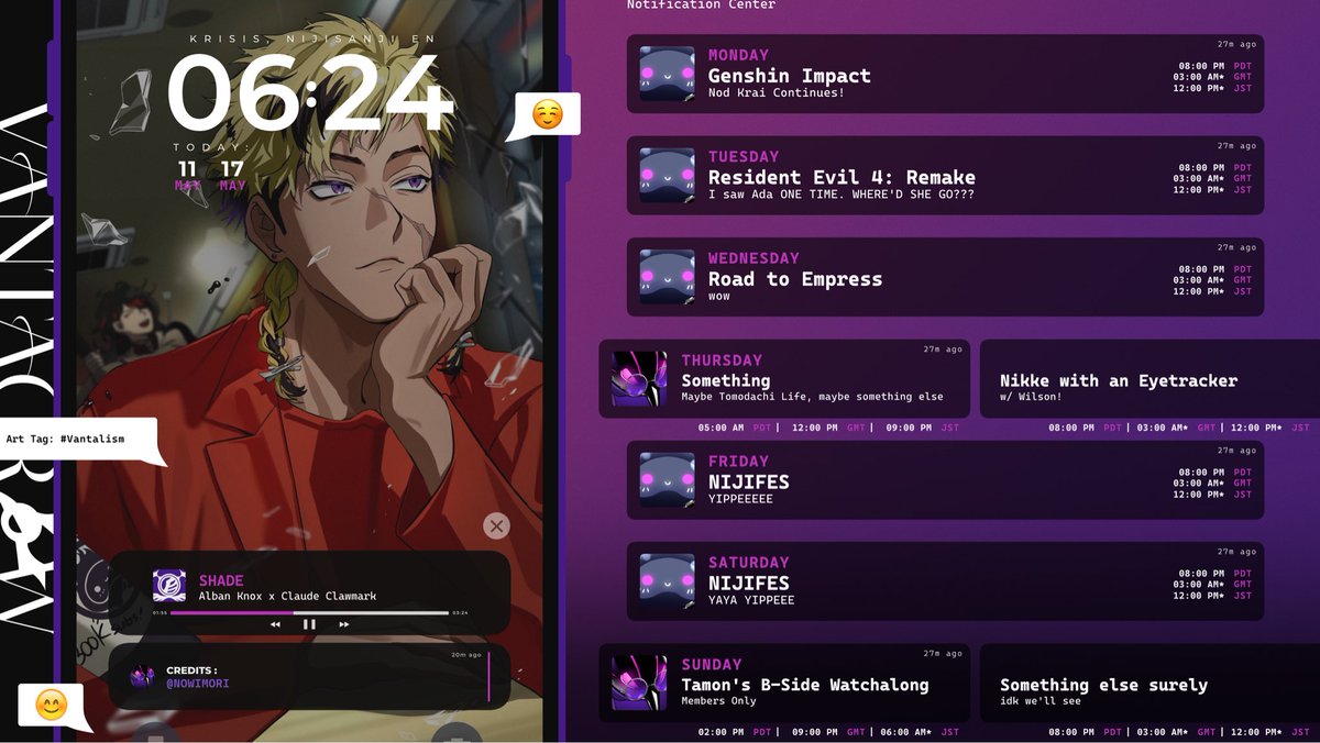 Tyrant_Vanta's tweet photo. 🃏WEEKLY SCHEDULE🔪
Schedule for the week of May 11th!

Please ignore the 5am stream on Thursday… I was too lazy to change it. I will stream that day just not at 5am LOL. Please look at it as a placeholder since there’s no set time https://t.co/BeRNzllR8z