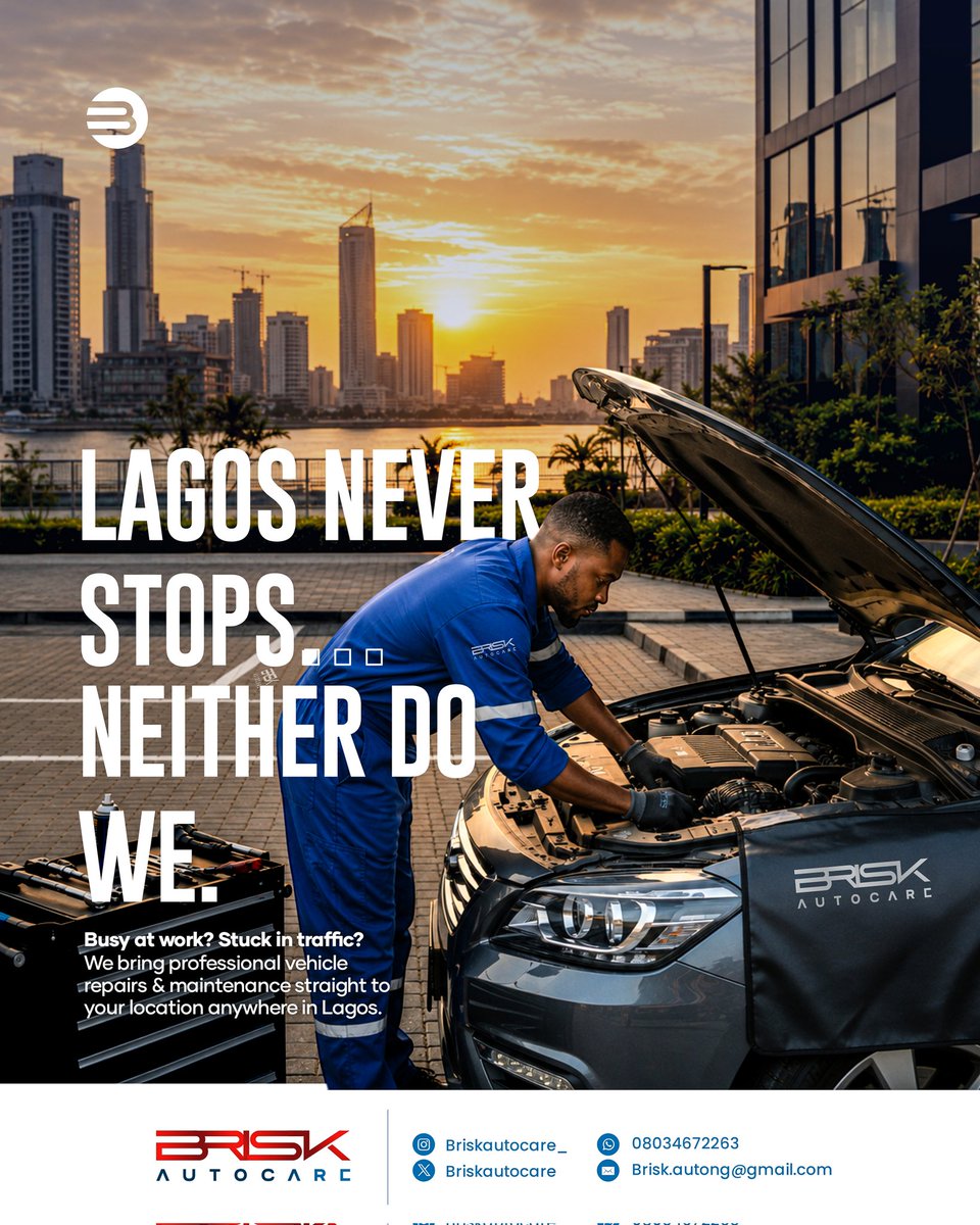 briskautocare's tweet photo. No towing. No waiting. No unnecessary movement.
We deliver expert vehicle maintenance wherever you are in Lagos.

From battery issues to servicing and diagnostics, our mobile team comes to you — home, office, or roadside.

Book now:08034672263

#BriskAutocare #VehicleNeeds #lagos https://t.co/n5cPi2oTwf