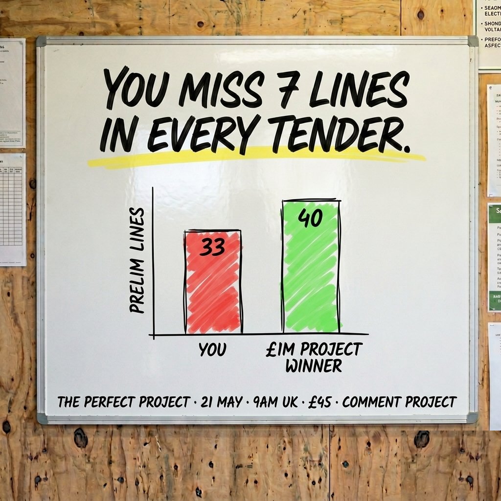 developcoaching's tweet photo. Missing 7 of the 40 lines £1m builders run before pricing a tender.

5% margin absorbed. Every job.

Full checklist walked through Thursday 21 May. £45.

https://t.co/Pd1BOybbq6 https://t.co/2FfxEcEpib