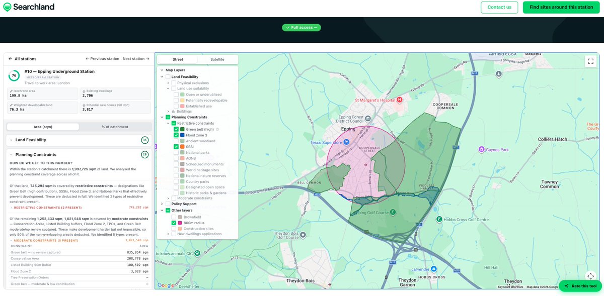 maxrostron's tweet photo. @jbarro It's classified as highly contributing greenbelt which is why it isn't getting built on at the moment, no planning application would survive. 

You can explore more train stations in a leaderboard format here
https://t.co/0tSzW0ci2N https://t.co/GYIykuMUgR