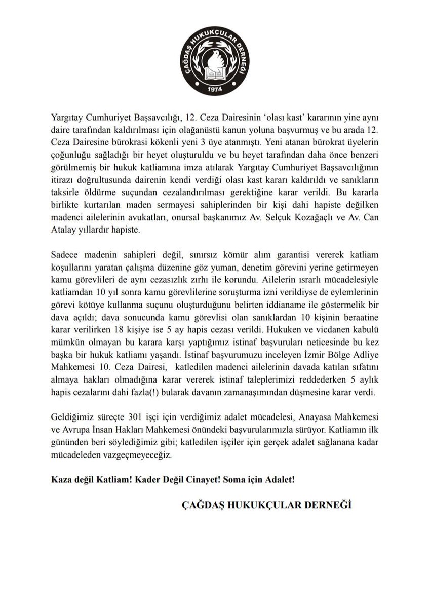 chdgenelm's tweet photo. KATLİAMIN ZAMANAŞIMI OLMAZ!

12. YILINDA SOMA İÇİN ADALET! https://t.co/Z69V3Tw9hZ