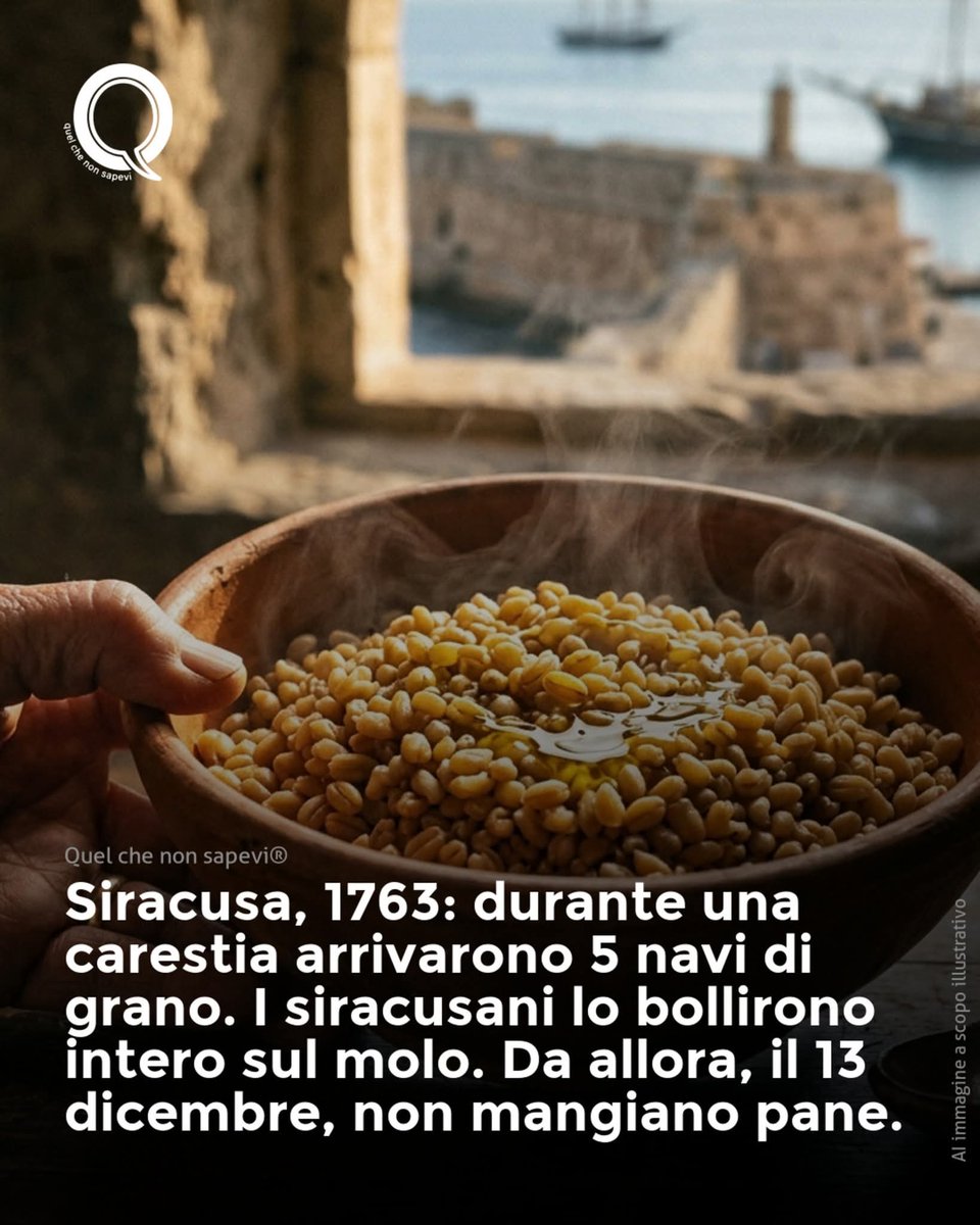 MegaleHellas's tweet photo. A Siracusa non mangiano pane il 13 dicembre. Dal 1763.

Non è una scelta dietetica. Non è folklore. È un patto stretto con una santa quando la città stava morendo di fame — e non è mai stato rotto.

Gennaio 1763. Siracusa è nel mezzo di una carestia dev...
https://t.co/cseBT3VJtQ https://t.co/W8FvsJkAu5