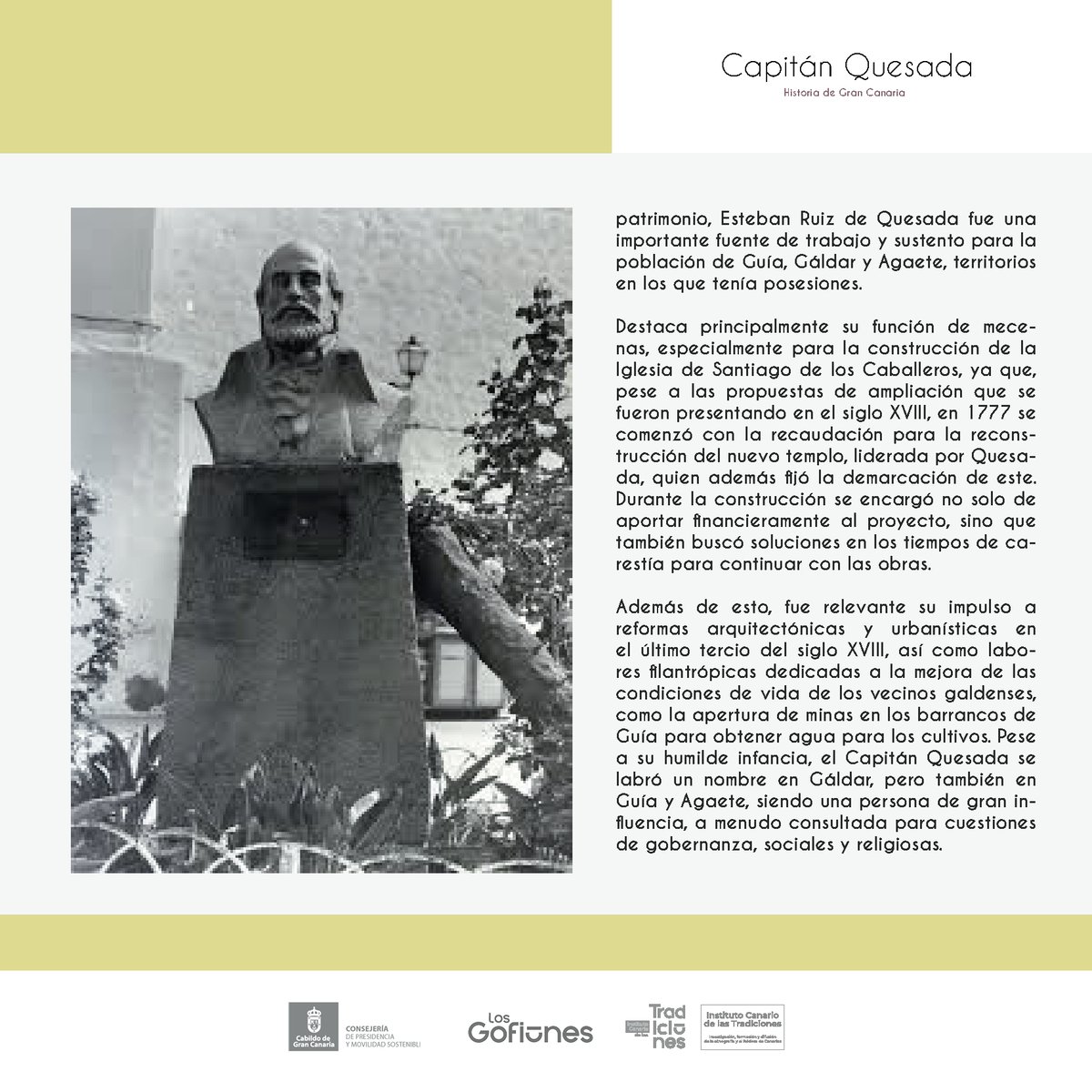 insctradiciones's tweet photo. La icónica «Calle Larga» de Gáldar recibe el nombre Capitán Quesada, pero ¿quién era este personaje?
#ictradiciones #capitánquesada #gáldar #islascanarias #personajesilustres #nortedegrancanaria #historia #presidenciadelcabildodegrancanaria @LosGofiones  @GranCanariaCab https://t.co/pQzGyMQ6DF