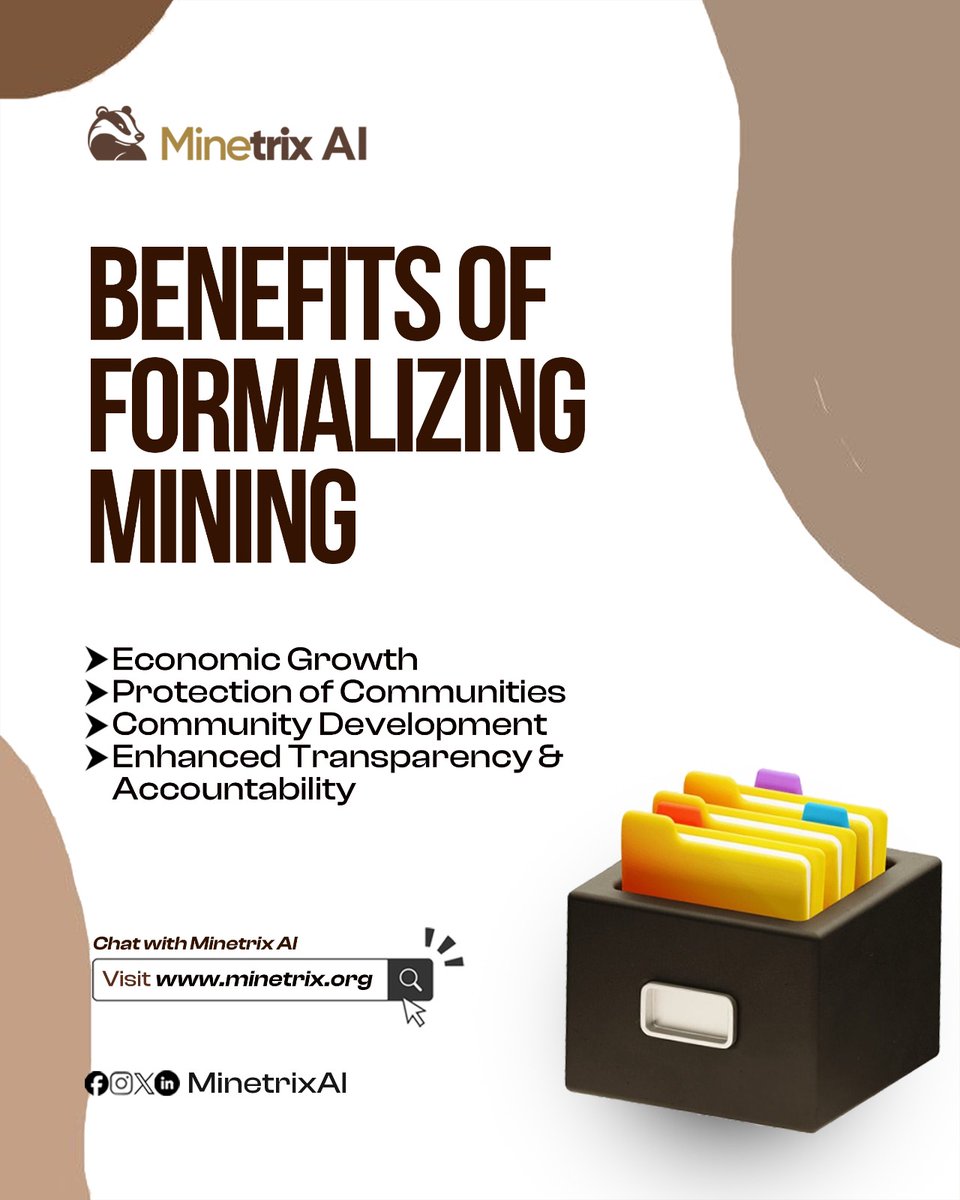 MinetrixAI's tweet photo. When mining is formalized, transparency increases, illegal activities reduce, and communities benefit from lasting development.

Chat with Minetrix AI on https://t.co/7LR8vzKux6.
#MinetrixAI #SmartMining https://t.co/B7Iwl4rEkx