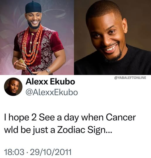 yabaleftonline's tweet photo. Alex Ekubo's old tweet about cancer trends online after he passed away from liver cancer. https://t.co/BzRQhurNWN