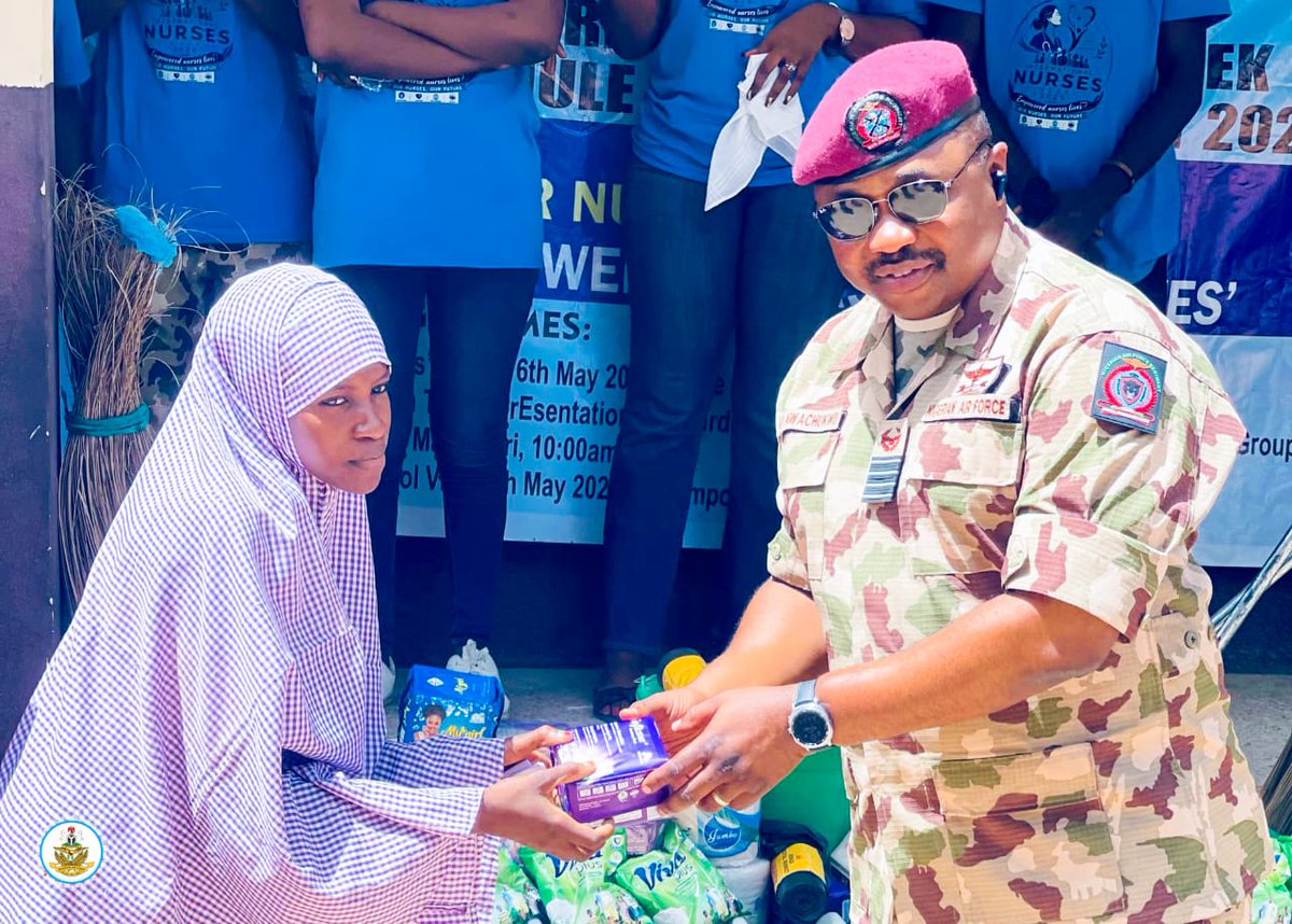NigAirForce's tweet photo. NAF ADVANCES NON-KINETIC OPERATIONS THROUGH STRATEGIC MEDICAL OUTREACH IN MAIDUGURI

The Nigerian Air Force (NAF) 105 Composite Group Medical Centre, NAF Base Maiduguri, has conducted a series of impactful medical outreaches and humanitarian activities aimed at strengthening ongoing non-kinetic operations and enhancing civil-military cooperation in Borno State. The 3-day programme, organised as part of the 2026 Nurses Week, aligns with the vision of the Chief of the Air Staff, Air Marshal Sunday Kelvin Aneke, for a people-centric and community-focused NAF. Activities included health education campaigns, school outreaches, and recognition of outstanding nursing personnel.

Flagging off the event, the Unit Commander, Group Captain KO Nwachukwu, commended NAF nurses for their professionalism, sacrifice, and dedication to service delivery within operational environments. The outreach featured awareness rallies and health talks on hypertension, hygiene, HIV prevention, and safe health practices for both military personnel and civilians. In support of ongoing cholera prevention efforts in the state, the medical team also visited Pompomari Primary and Junior Secondary School, where students received sensitisation on hand hygiene and sanitation, alongside the distribution of sanitary pads, liquid soap, disinfectants, and other hygiene materials.

The event attracted officials from the Borno State Ministry of Health and other public health stakeholders, further reinforcing collaboration between the Nigerian Air Force and civil institutions in promoting community wellbeing and public trust. The outreach underscored the NAF’s commitment to leveraging humanitarian and people-focused initiatives as critical enablers of counter-insurgency operations, national security, and sustainable peace in the North-East.

#NAF
#NonKineticOperations
#PeopleCentricAirForce
#CounterInsurgency
#CivilMilitaryRelations
#HumanSecurity
#NAFMedicalCorps
#WinningHeartsAndMinds
#CommunityOutreach
#BornoState
#HumanitarianOperations
#NAFCares
#ProtectingLives
#NationalSecurity
#OneWithThePeople