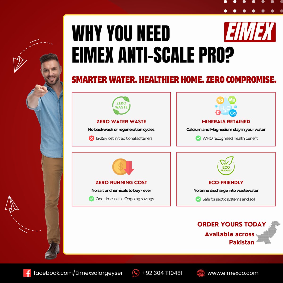 Eimexsolar's tweet photo. Hard water is silently destroying your geysers, pipes & appliances. 
Most people keep paying for salt, filters & repairs — forever.
There's a smarter fix.
Eimex Anti-Scale Pro — install once, forget forever. ✅ Zero running cost 
✅ No salt. No chemicals. 
✅ Minerals fully retained 
✅ 10–12 year lifespan
One device. Whole house protection. 24/7.
📲 Order now → 📞 +92 304 1110481
#HardWater #WaterSoftener #EimexPakistan #AntiScalePro #SolarGeyser #HardWaterSolution #PakistanHomes