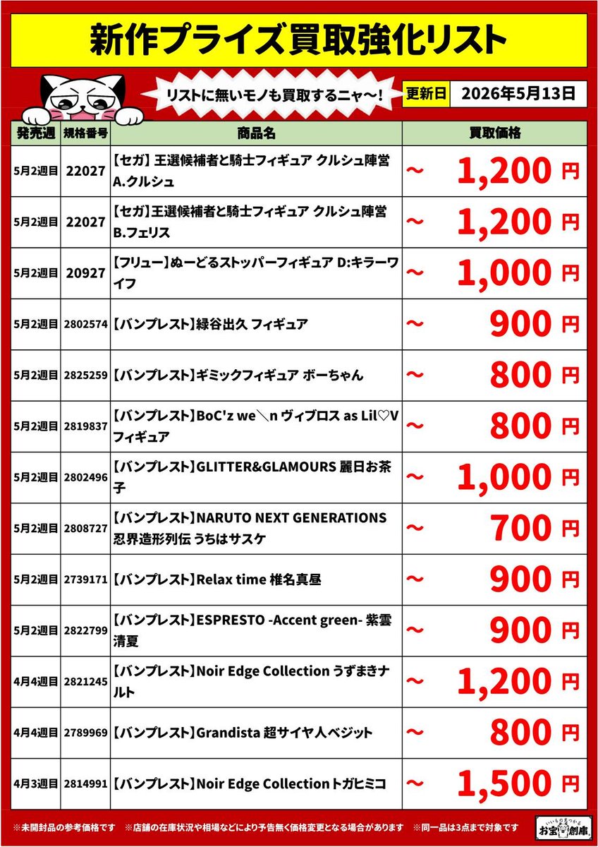 新作プライズ売るならお宝創庫！／ 最新買取リスト公開中📋✨（5/13