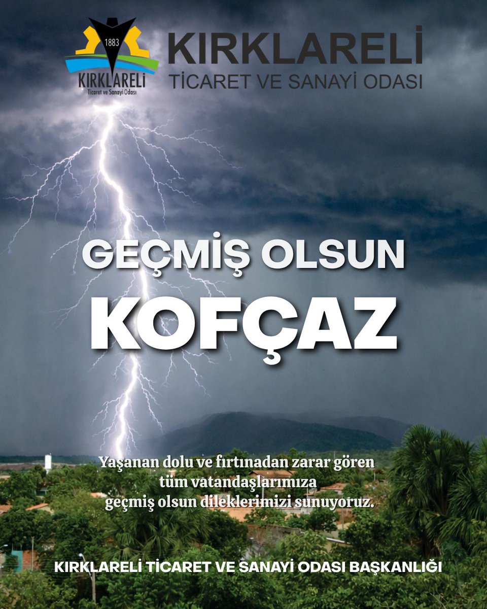 kirklarelitso's tweet photo. Kofçaz ilçemizde yaşanan dolu ve fırtınadan zarar gören
tüm vatandaşlarımıza geçmiş olsun dileklerimizi sunuyoruz.
@SonerILIK @HakkOzsan https://t.co/misniFBw03