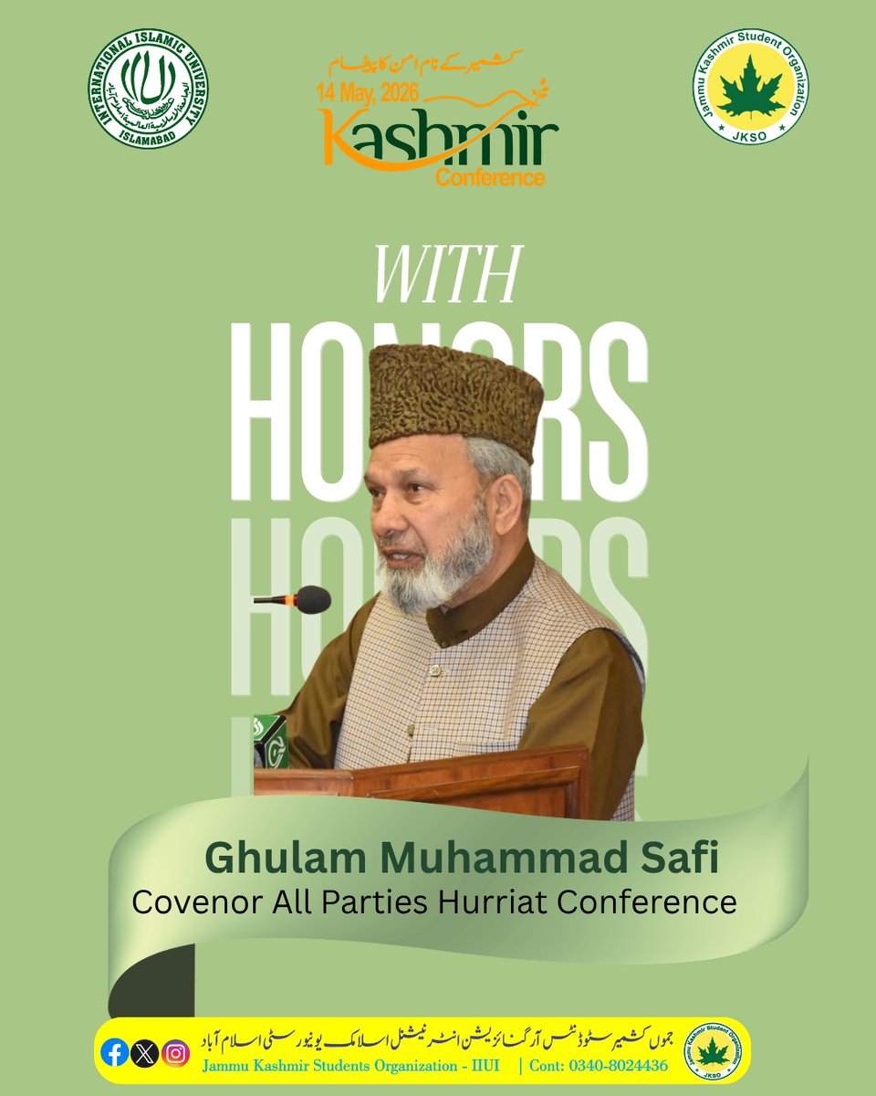 JKSO_IIUI's tweet photo. Honored to host Ghulam Muhammed Safi at Kashmir Conference 2026 — a strong advocate for the Kashmir cause and resilience of its people.
#KashmirConference2026 #JKSO #KashmirCause #VoiceForKashmir #IIUI https://t.co/fIOCe3gLks