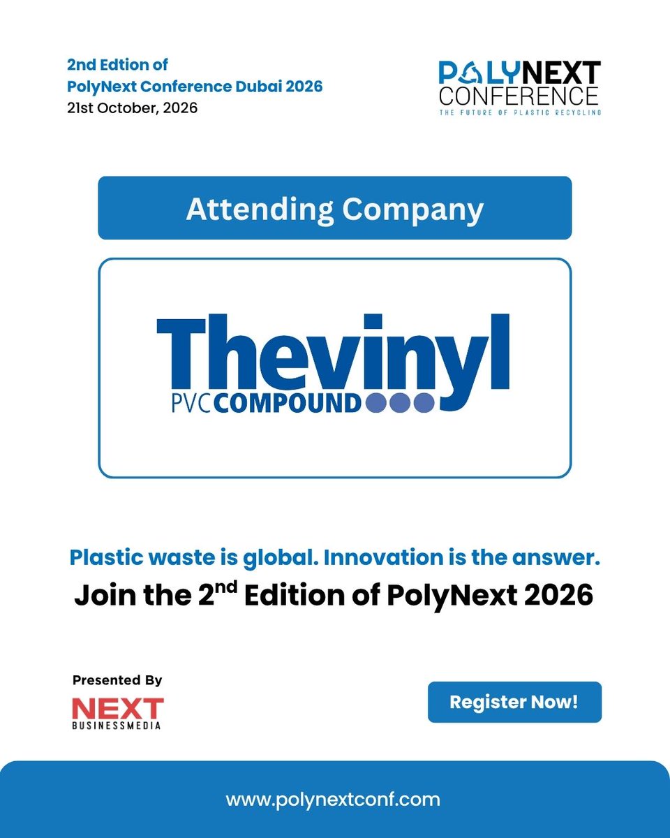 polynextconf's tweet photo. Proud to welcome Thevinyl AB  as an Attending Company at the 2nd Edition of !

A Sweden-based leader in sustainable PVC compounds, Thevinyl AB is driving circular innovation through recycled and bio-attributed materials for a lower-carbon future.

Dubai
21 Oct 2026 https://t.co/rcpi4I8a7R