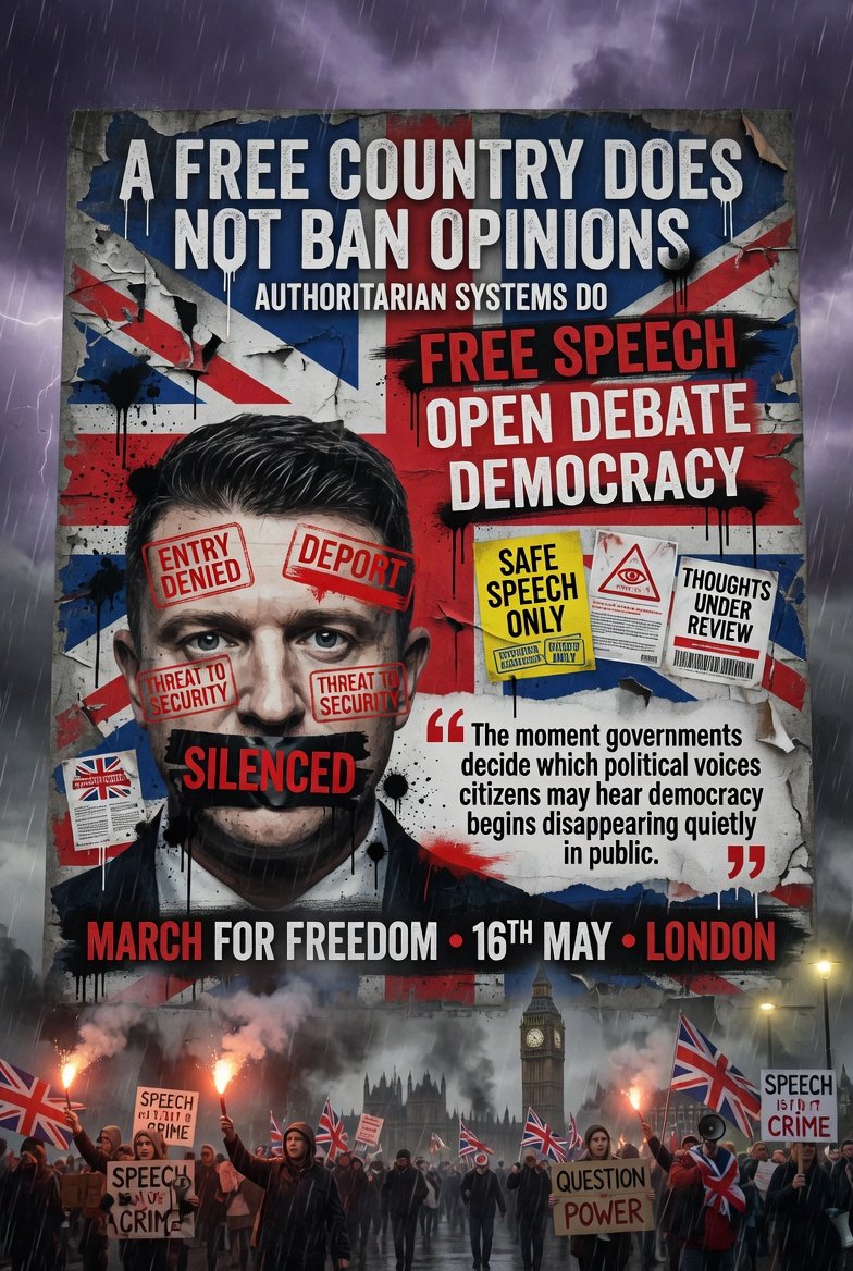 skbytes's tweet photo. @HJB_News__ @JoeyMannarino @AdaLluch @EvaVlaar @D_Tarczynski “Banning politicians from speaking openly belongs in fearful authoritarian systems not democratic nations claiming to value liberty.”
16th May, London
#UniteTheKingdom #UTK #May16 #StandForFreedom https://t.co/LiGMDoENO6
