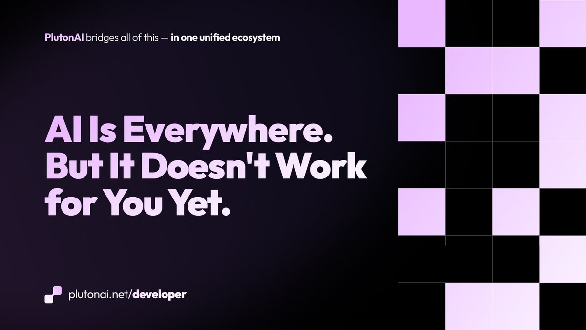 PlutonAIHQ's tweet photo. Everyone keeps saying AI is the future.

Meanwhile most people still:
→ copy/paste between tools
→ manually track markets
→ struggle to use DeFi safely
→ drown in information without taking action

That’s not intelligence. That’s workflow fatigue.

PlutonAI is building something different.

An AI layer that doesn’t just “answer”, it understands markets, executes tasks, and actually helps you move.

Less dashboards.
Less friction.
Less noise.

More doing. ⚡️

The next era of AI won’t be about chatting.
It’ll be about execution.