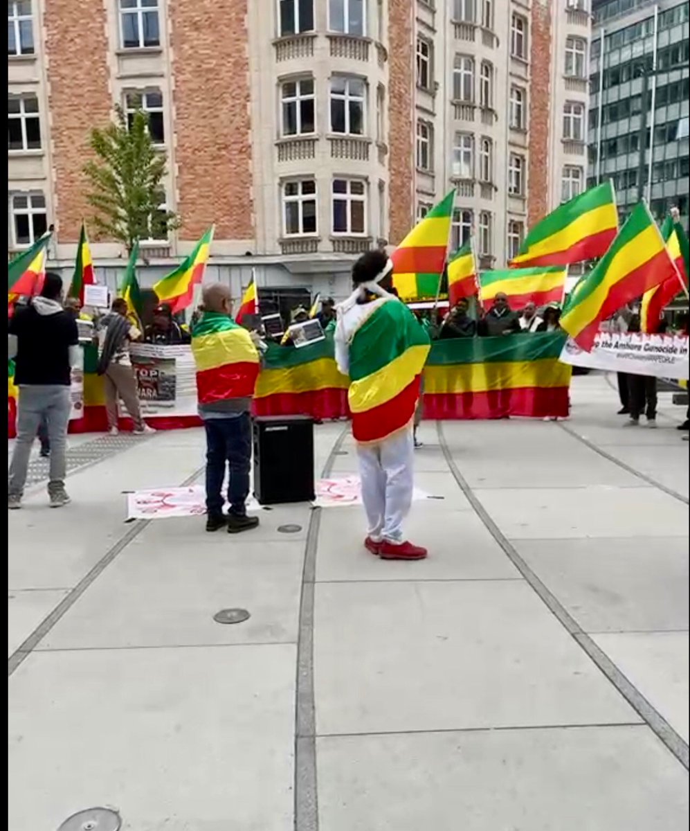 AmharaBelgium's tweet photo. May 11, 2026, the Amhara diaspora stood firm at the @EU_Commission in Brussels.
No Ballots While Bullets Fly.
The EU must stop funding the machinery of war. Democracy cannot be built on mass graves. 🇪🇺
#AmharaGenocide #BrusselsProtest https://t.co/cMwWgpWSIp