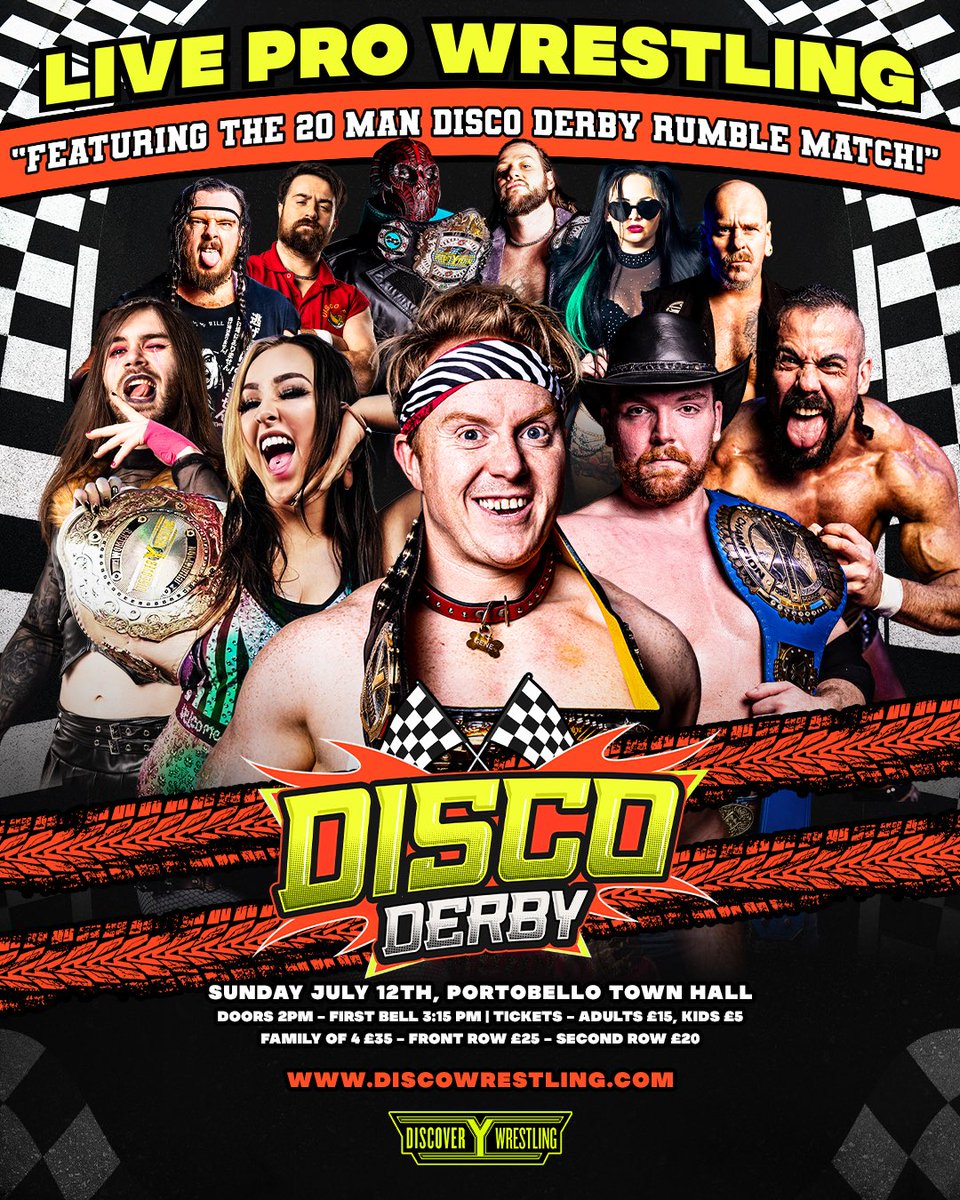 DiscoWrestling's tweet photo. The Disco Derby returns to Portobello Town Hall on July 12th 🔥

Tickets on sale NOW, link in tweet below! https://t.co/fKSisKPMJG
