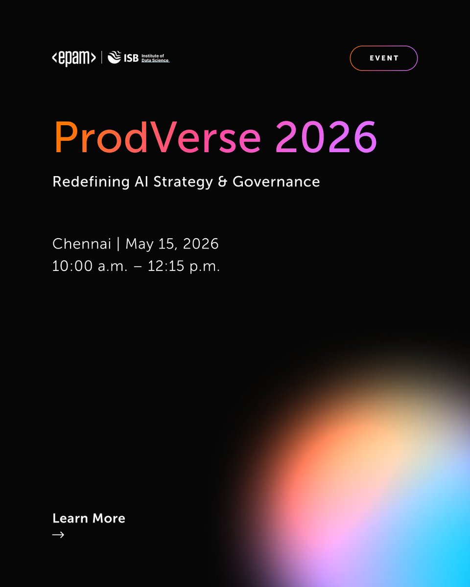 EPAM_India's tweet photo. #EPAMIndia is excited to be part of #ProdVerse2026 alongside #JMANGroup and the broader #ProductCommunity for an engaging half-day of expert-led #discussions, live #audience #Q&amp;A and #networking.
Register now: https://t.co/xmCIRxw0ak
#EPAM #AIStrategy #AIGovernance #ResponsibleAI https://t.co/xy3nJtNieD