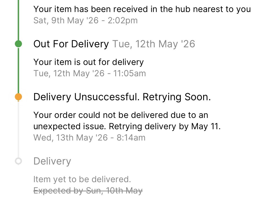 Ravitom47's tweet photo. @Flipkart @flipkartsupport 

Still not get the delivery and no update from amy of your team. 

App is showing retry the delivery on 11th May. 

So do you have some time machine which can use to deliver 2 days back?

How @Flipkart like big organisation is using fake logs? https://t.co/baGkWfT7pk