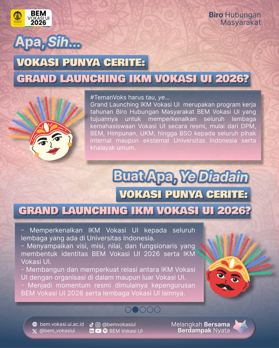 BEM_VokasiUI's tweet photo. [VOKASI PUNYE CERITE: GRAND LAUNCHING IKM VOKASI UI 2026]

Halo, IKM Vokasi UI!

Saatnya membuka lembaran baru, nih, #TemanVoks! Mari kita sambut awal perjalanan IKM Vokasi UI 2026 dengan semangat dan penuh kegembiraan! https://t.co/vEkrMwJtkc