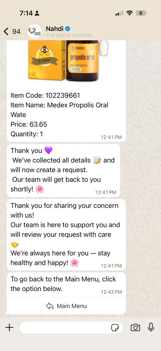 RiadChehab's tweet photo. @nahdihope A bit late - my order was missing a medicine. I reached out thru WhatsApp and received later on a SMS that my complaint was addressed. I really don’t understand how? Still did not receive the med. https://t.co/s97Tht299q