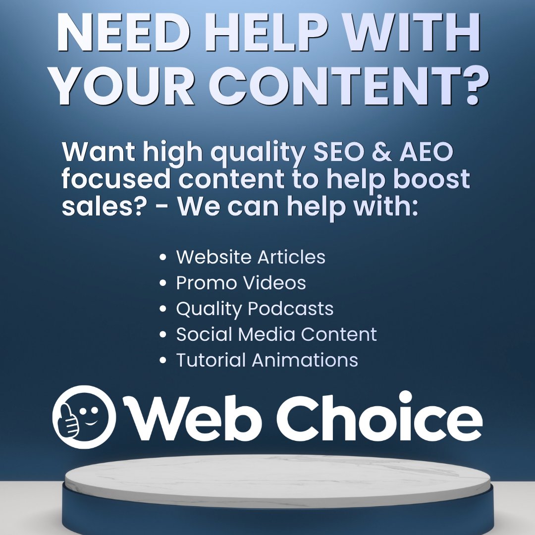 webchoiceuk's tweet photo. 😓 Struggling to keep content consistent?

👋 At Web Choice UK Ltd
, we create SEO + AEO-focused content that helps businesses get found, build trust, and win more leads.

🎯 Articles • Social Posts • Videos • Podcasts • Animations

📩 help@webchoiceuk.com

📞 0117 239 5357 https://t.co/Fu2s85bUCP