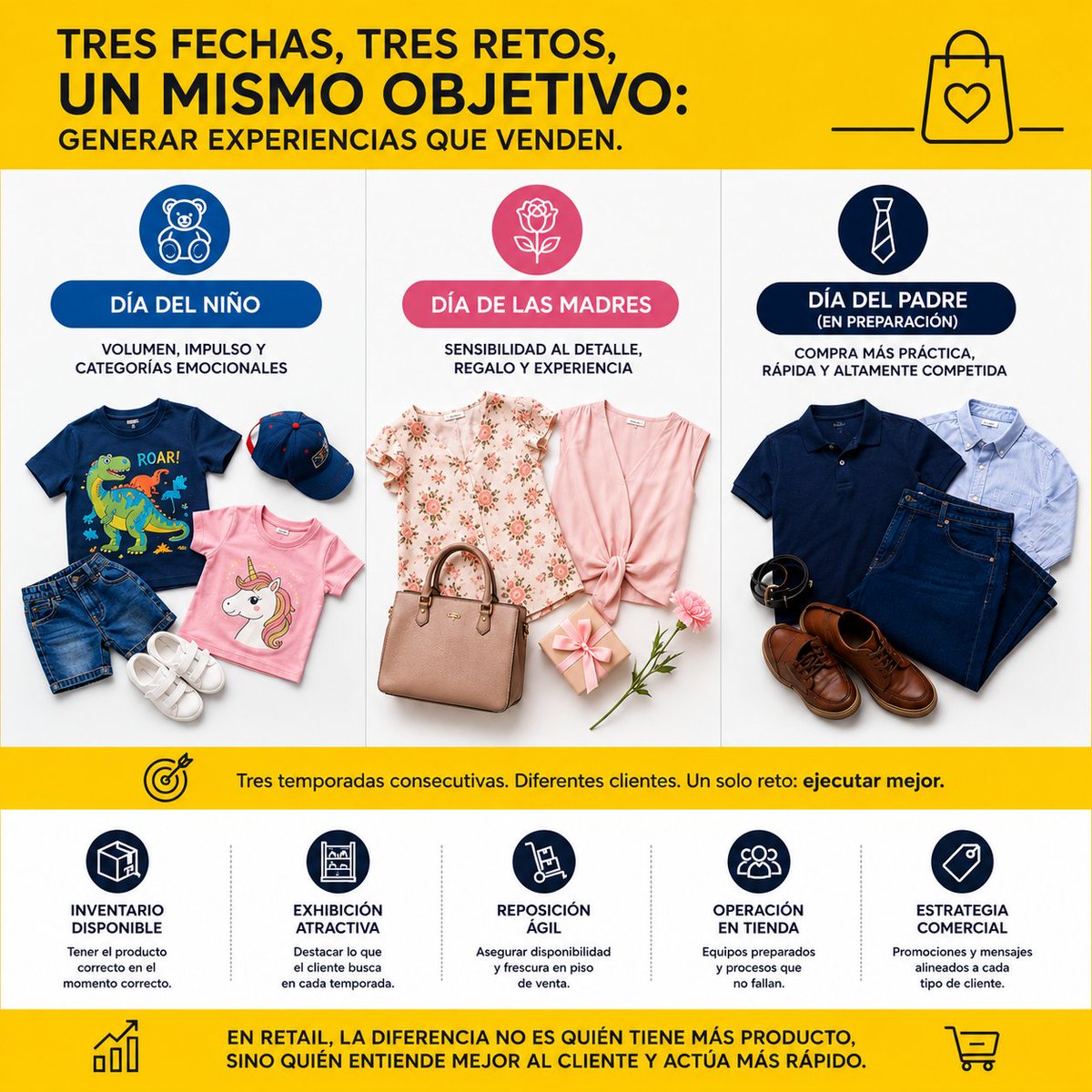 DavidAvila_DAF's tweet photo. Tres temporadas. Tres tipos de cliente. Un mismo reto en retail: ejecutar mejor.

Día del Niño, Día de las Madres y Día del Padre ponen a prueba inventario, operación y velocidad de reacción.

En retail, gana quien entiende más rápido al cliente.

#Retail #RetailMéxico #Ventas https://t.co/DL64i4l1RJ