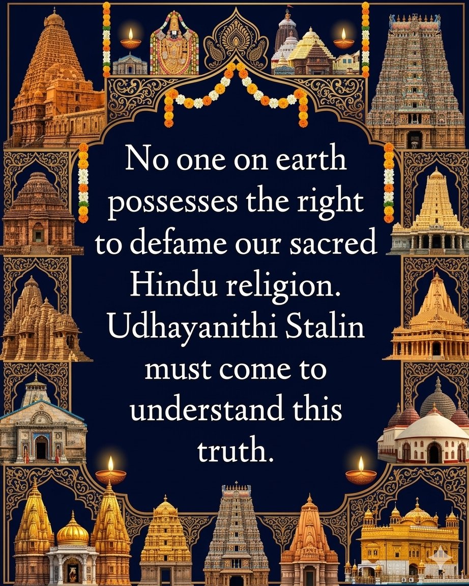 sciencemybreath's tweet photo. @ARanganathan72 No one on earth possesses the right to defame our sacred Hindu religion. 
Udhayanithi Stalin must come to understand this truth. https://t.co/Bo4vLRCB45