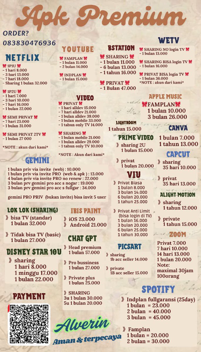 fachryardiann's tweet photo. @txtdrjkt *READY APK PREMIUM MURAH &amp; AMAN*
Capek pake versi gratis yang terbatas? Yuk saat nya upgrade menjadi premium!

*whatsapp 083830476936*

🎶Musik | 📽️streaming | 🖌️editing | 📜Education | dan lain-lain
☑️Fast respon
☑️Trusted service
☑️100% aman https://t.co/OVADxgqBMh