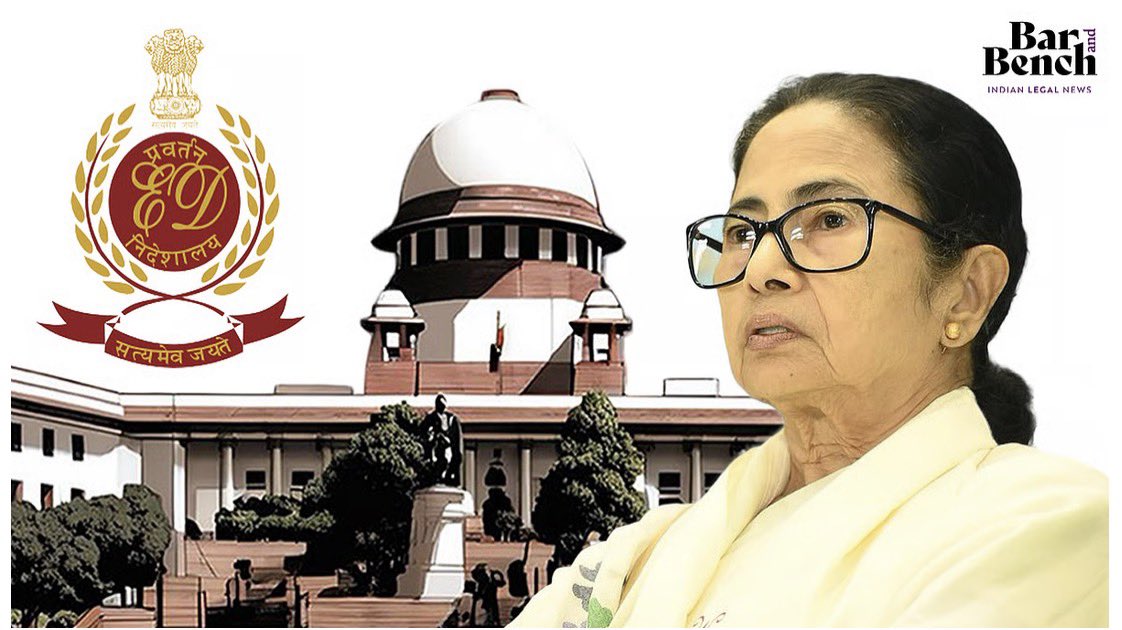 barandbench's tweet photo. [ED vs Mamata Banerjee] 

Supreme Court to shortly resume hearing ED’s plea accusing former West Bengal CM Mamata Banerjee and other state officials for allegedly interfering with its investigation and search operations at the Kolkata offices of political consultancy firm I-PAC and its co-founder, Pratik Jain. 

Bench: Justices PK Mishra and NV Anjaria