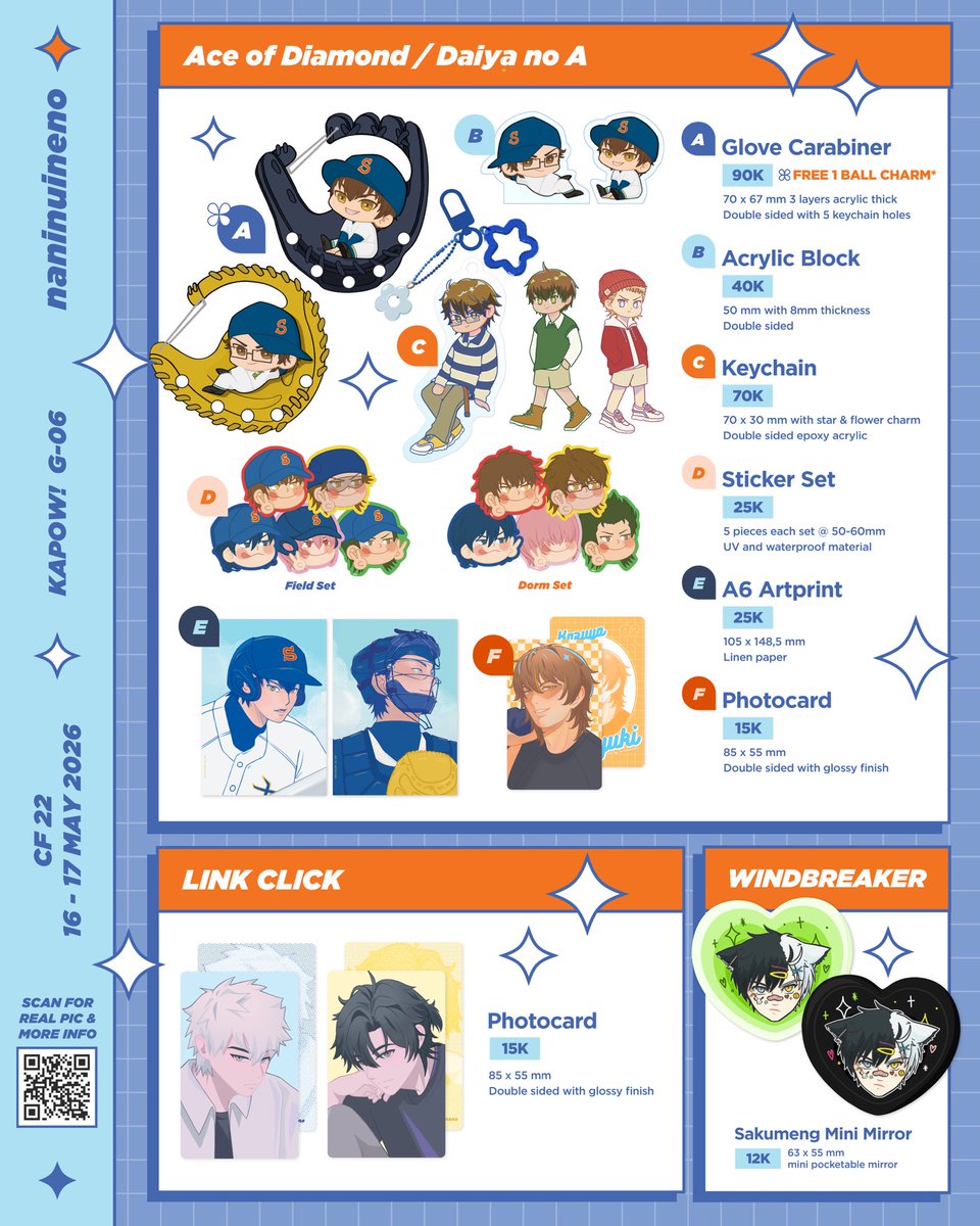 naninuineno's tweet photo. naninuineno’s catalog for #cf22 *・°☆
[ shares, RT &amp; ❤️ are appreciated🥺]

✿ KAPOW! G-06, 2 days
✿ HSR (phaidei/myphai), Daiya no A, Kucing Cat, Windbreaker, Link Click, Haikyuu, PLAVE, JJK

☆ The Stamp Side Quest!
★ mail order tba

#comifuro #comifuro22 #comifuro22catalog https://t.co/MQu9qcf5uq