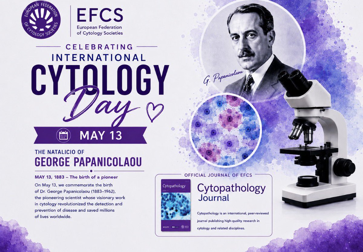 EfcsYoung's tweet photo. International Cytology Day 🔬 May 13th
From George Papanicolaou’s Pap smear to modern molecular 🧬 #cytopath. A rapid minimally invasive & cost-effective tool for accurate cancer prevention, diagnosis and precision medicine worldwide 🌍✨
@CytopathologyJ Official #EFCS Journal https://t.co/KkeMSADZtc