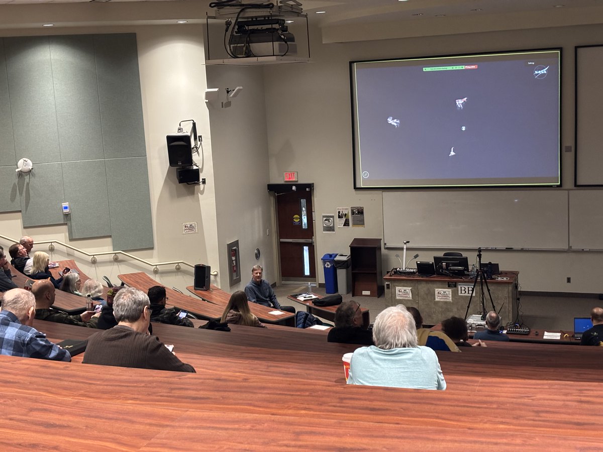 RASC_Winnipeg's tweet photo. Watching the Artemis 2 splashdown livestream at the April 2026 RASC Winnipeg monthly meeting. https://t.co/AW3p9o3yeW