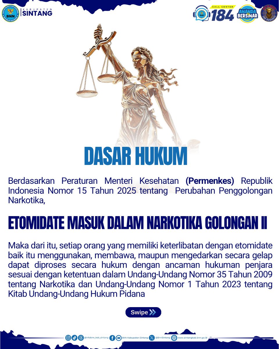 BnnSintang's tweet photo. Tahu gak? Kalau Etomidate resmi masuk Narkotika Golongan II

Waspada bahaya penyalahgunaan Etomidate dalam cairan liquid vape/pod. https://t.co/0uumBG5slh