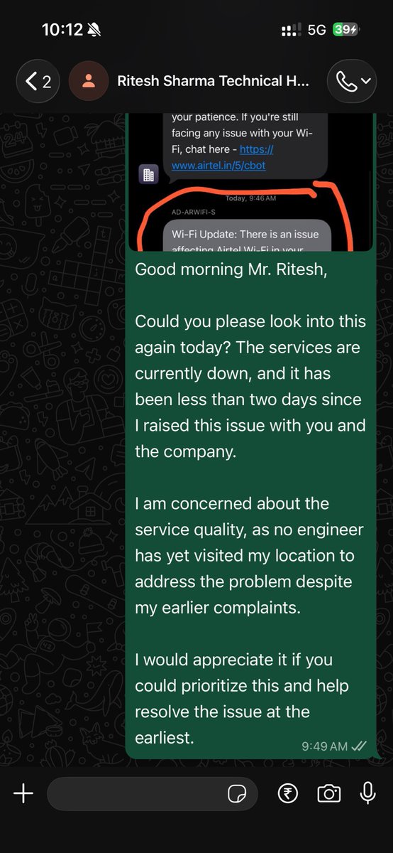 Datir007's tweet photo. @airtelindia Fiber services have been down 3 times in the last 2 days, each time with messages saying restoration in 5–6 hours. This is unacceptable reliability. I’ve already raised multiple complaints to technical head Ritesh Sharma with no resolution.

DSL ID: 0732417975925 https://t.co/tOjBG8FKCB