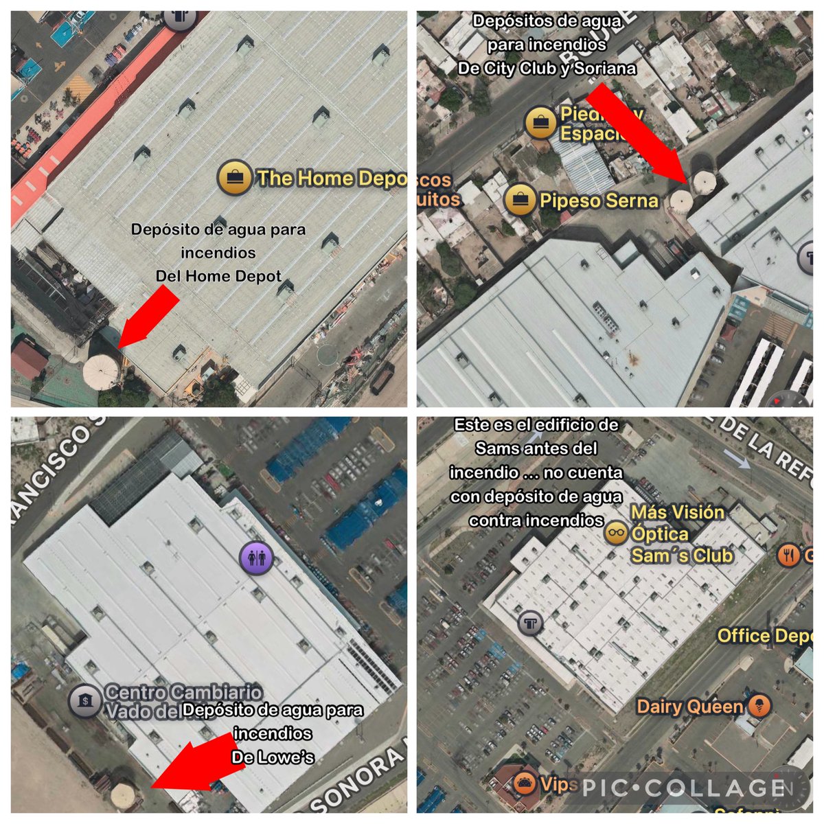 SalBallesteros's tweet photo. @ProyectoPuente En los alrededores de Sams Vado del Río se encuentran los edificios de Home Depot, City Club y Lowes, todos ellos cuentan con depósito de agua contra incendios, en la imagen de Sams antes del incendio se aprecia que nunca lo tuvo https://t.co/T2g3BqAJlv