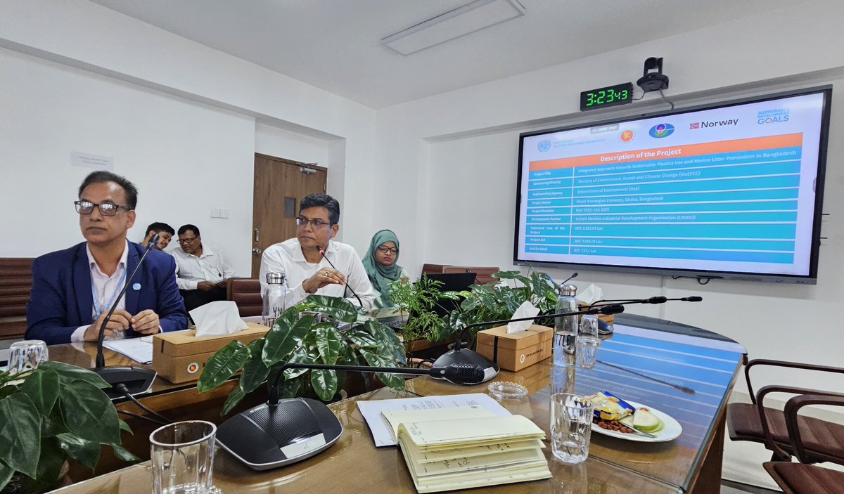 UNIDOBD's tweet photo. 6th Project Steering Committee (PSC) meeting held under the sustainable plastics use and marine litter in #Bangladesh project held with senior DoE and MoEFCC officials, alongside project team. https://t.co/KgJB0fA2GV