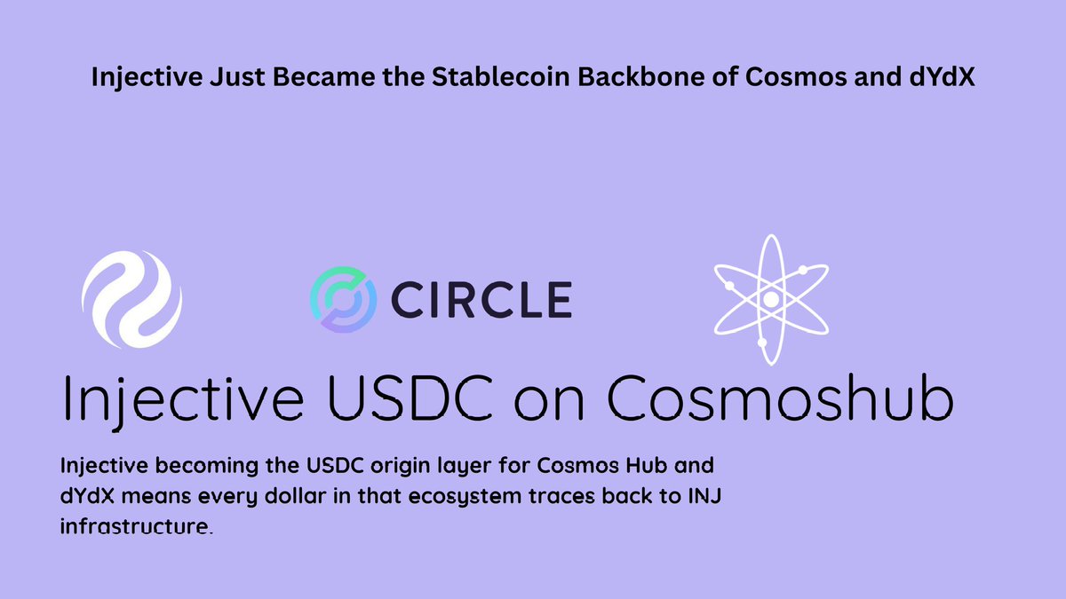 Injective USDC just became the canonical standard for both Cosmos Hub and dYdX.

That's not a small thing. Two of the most important names in the ecosystem aligning around one stablecoin infrastructure means fragmented liquidity finally starts to consolidate.

every $USDC