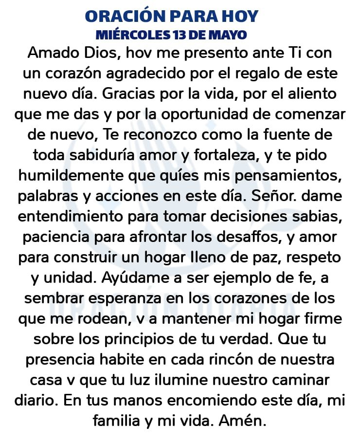 oracion_diaria's tweet photo. Oración Diaria para hoy Miércoles 13 de Mayo de 2026 https://t.co/xNfQ3o9Nyw