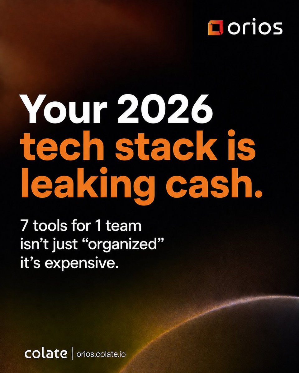 ColateAi's tweet photo. Your team’s tech stack might look “organized” on the surface…

But behind the scenes, it could be quietly draining your budget, productivity, and momentum every single month.

In 2026, the problem isn’t a lack of tools.

 It’s having too many disconnected tools that create more complexity than clarity.

Most teams today are juggling:
One app for communication
Another for task management
Another for meetings
Another for documentation
Another for collaboration
And dozens of tabs just to stay on track

The result?
Higher software costs
Slower workflows
Constant context switching
Lost information across platforms
Team burnout and reduced focus
That’s where Orios changes the game.

Orios helps modern teams simplify their workflows with a single, streamlined platform designed to reduce chaos and improve execution.

Centralize your workflow
Keep your team aligned
Reduce unnecessary tool switching
Improve productivity and collaboration
Save time, energy, and operational costs

Because productivity shouldn’t depend on how many tabs your team can manage.

Ready to simplify your workday and stop leaking cash on disconnected tools?

Start FREE trial:
https://t.co/MvUgc60NVK

#Orios #TechStack #WorkflowManagement #TeamProductivity #StartupTools #BusinessEfficiency #SaaS #WorkSmarter #DigitalWorkspace #CollaborationTools #RemoteWork #Automation