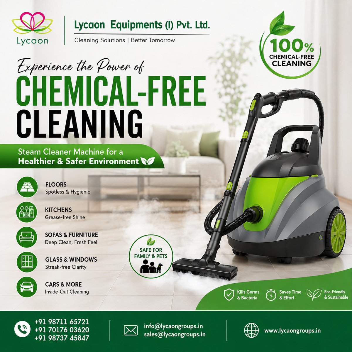 lycaongroups's tweet photo. 💨 Experience chemical-free cleaning with the advanced Steam Cleaner Machine. Perfect for floors, kitchens, sofas & more. Safe, fast & effective cleaning every day! #SteamCleaning #SteamCleaner #SmartCleaning #EcoCleaning #HomeCare #CleaningEquipment #CleanAndSafe https://t.co/2hIqMiSHor