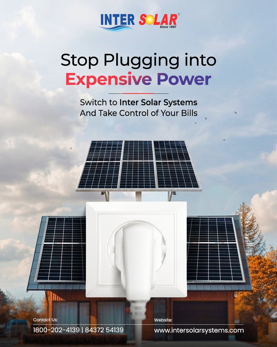 intersolarsys_'s tweet photo. Still paying rising electricity bills? ⚡

Switch to high-efficiency solar with Inter Solar Systems 🌞
✔ N-Type Solar Panels
✔ Mono PERC Technology
✔ Built for Indian conditions

🌐https://t.co/EFfz8VHvSl

Trusted since 1997.
#InterSolarSystems https://t.co/AIPiSe9LOb