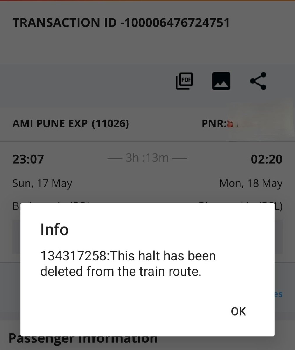 rishirich_96's tweet photo. @IRCTCofficial Train 11026 route for 17th May has changed, what should passengers do ? Full refund will be provided if we cancel tickets as the boarding station is not part of the new route ? https://t.co/8p9ef65Wbo