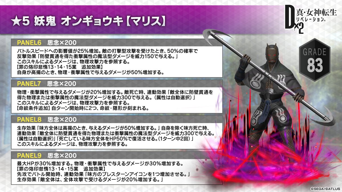 d2megaten's tweet photo. 5/13(水)データ更新後より登場予定の悪魔「妖鬼 オンギョウキ【マリス】」の特徴をご紹介します。
怠惰の罪15業への適性も高い新悪魔！
こちらを参考にして、パーティの強化に役立ててください。

▼新悪魔登場&amp;ニューチャレンジ
https://t.co/qGTZXEAqu9

#D2メガテン https://t.co/3qcGIsKNWt