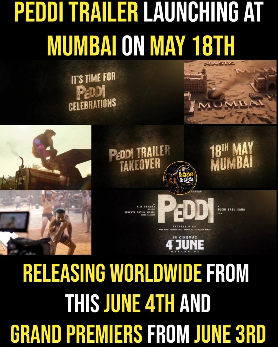 SanjaySanj71997's tweet photo. Peddi trailer launching at Mumbai on May 18th💥💥
Remember his name peddi, he is coming 💥💥
#peddi #trailerlaunchevent #mumbai
@vriddhicinemas @AlwaysRamCharan @arrahman @BuchiBabuSana @MythriOfficial @SukumarWritings @jiostudios @ivyofficial2023 @tseriessouth @RathnaveluDop https://t.co/eSLco3UPMA