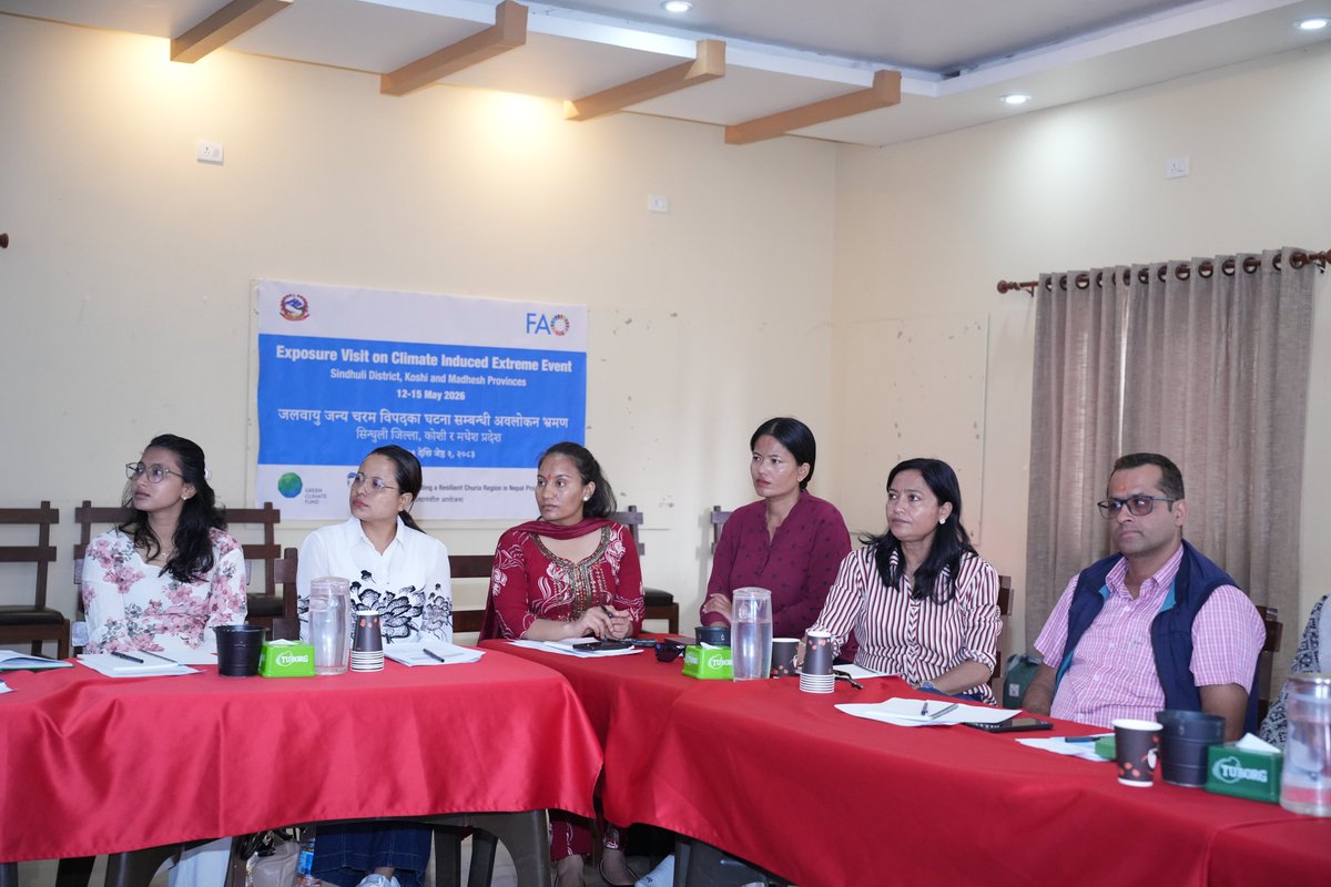 FAONepal's tweet photo. Day 1 of the BRCRN Exposure Visit is underway across Sindhuli, Koshi &amp; Madhesh, bringing together governments, stakeholders &amp; communities to explore climate resilience solutions from bioengineering to ecosystem restoration.

Working together for a climate-smart future. https://t.co/QtK6BliTHz
