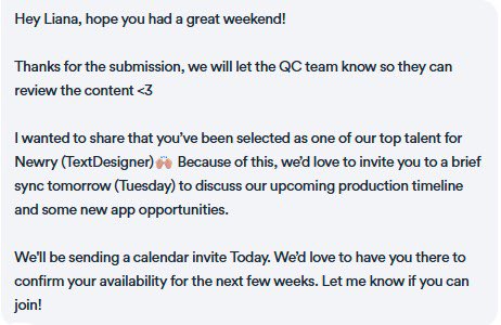 ugcwithliana's tweet photo. Received this message from a brand that has come back to me for content twice now!! Was told I was one of their top creators🥹🥹
Hands down one of my favorite things is helping brands succeed.
Email or DM for inquiries | hello@ugcwithliana.com
#ugcreview #ugccreator https://t.co/gz8lv8NYFe