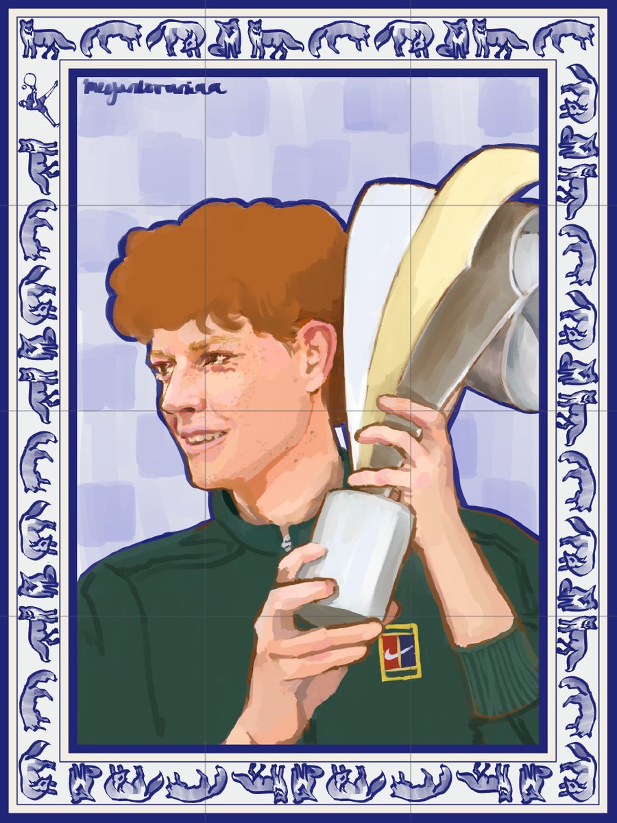 meganlovaniaa's tweet photo. 4th installment in the ATP 2026 Masters art collab for #MMOPEN
Champion: Jannik Sinner
Inspired by ceramic tiles seen around Madrid and pottery of Antigua Casa Talavera 

IW: @mklhl_
Miami: @verdedraws
Monte-Carlo: @tozierblevs 
Madrid: @meganlovaniaa https://t.co/xj3CwDcwp0