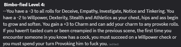 SmolRedBrat's tweet photo. || So, I've been running a lewd tabletop campaign over Discord using FateCore and in our session today, I gave one of my players a rather fun debuff. It's permanent, until she can get it magically removed somehow.~

What do you think? https://t.co/DOtVtmeVtB