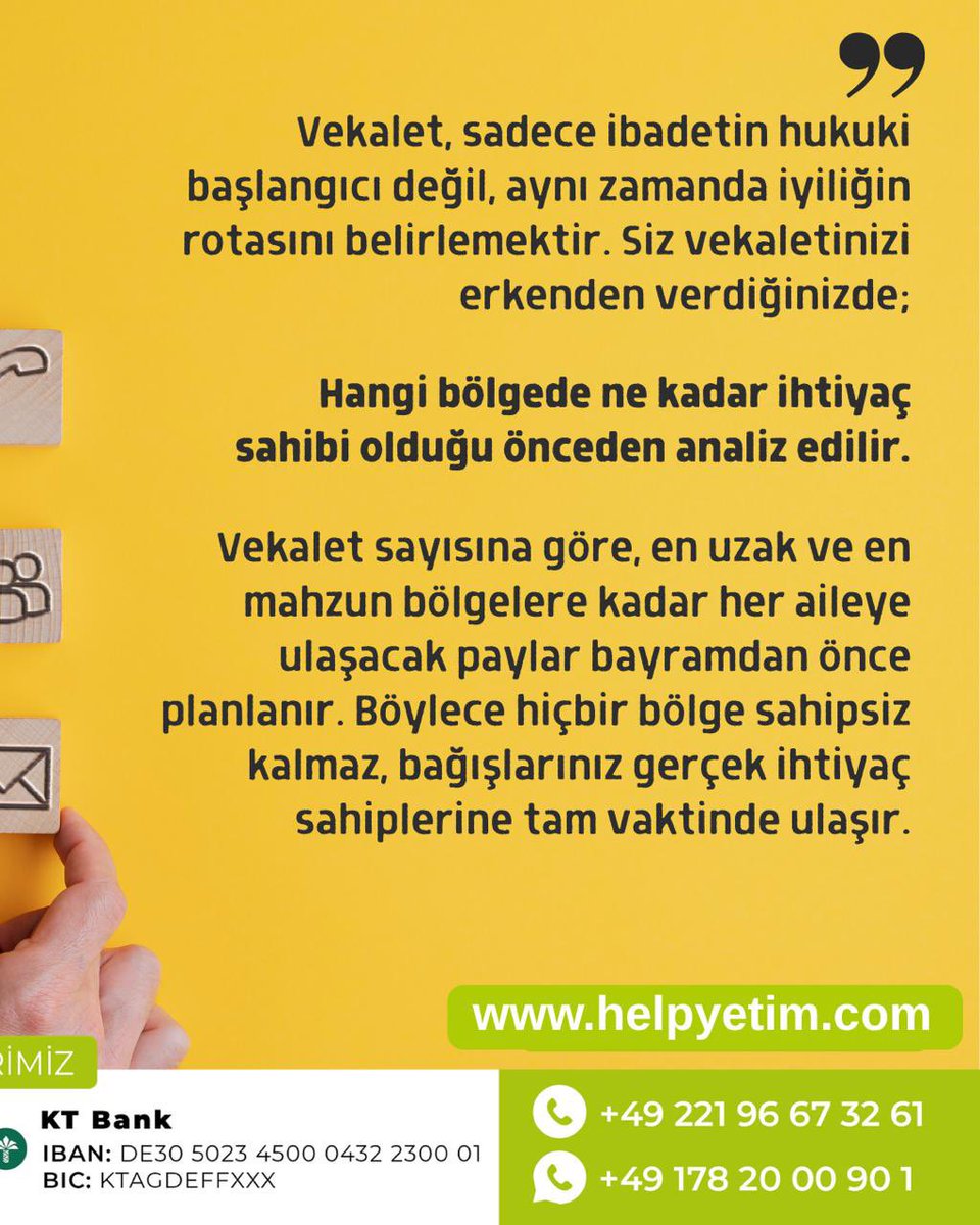 helpyetimeu's tweet photo. KURBAN BAYRAMINA 13 GÜN KALDI ÖNCEDEN VEKALET VERMEK NEDEN ÖNEMLİ
Vekalet, sadece ibadetin hukuki başlangıcı değil, aynı zamanda iyiliğin rotasını belirlemektir. Siz vekaletinizi erkenden verdiğinizde;
Hangi bölgede ne kadar ihtiyaç sahibi olduğu önceden analiz edilir.
Vekalet sayısına göre, en uzak ve en mahzun bölgelere kadar her aileye ulaşacak paylar bayramdan önce planlanır. Böylece hiçbir bölge sahipsiz kalmaz, bağışlarınız gerçek ihtiyaç sahiplerine tam vaktinde ulaşır.